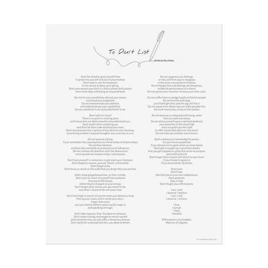 "To Don't List" Poetry Print